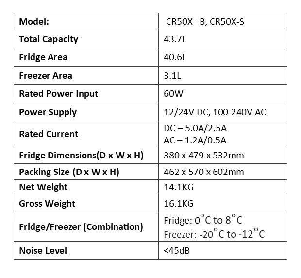 Bekule 12/24v DC LG Compressor Fridge (Alpicool) 43.7L - BK50X-B/BK50X-S