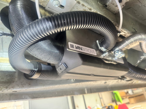 Vanbitious diesel heater installation beneath a campervan